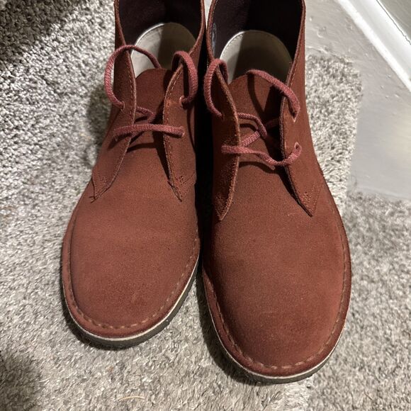 CLARKS ORIGINALS Women Suede Leather Lace Up Chukka Desert Shoes Boots Sz 9 Red - Picture 3 of 10